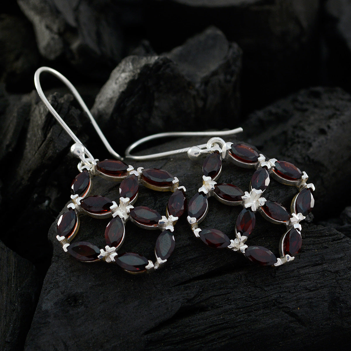 Garnet-Middle-Eastern-Elena-multiple-Dangle-Red-Sterling-Silver-Earring
