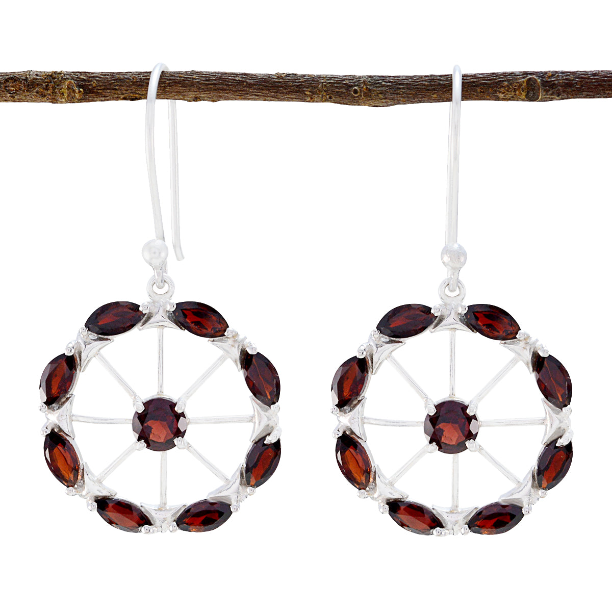 Garnet-Moroccan-Isabella-multiple-Dangle-Red-Silver-Earring Immagine principale del prodotto