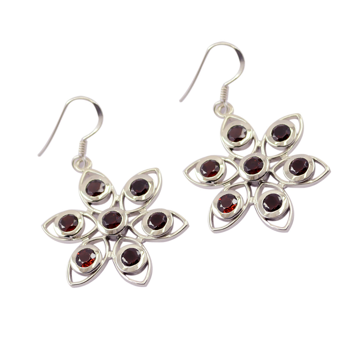 Garnet-American-Clara-multiple-Dangle-Red-Silver-Earring