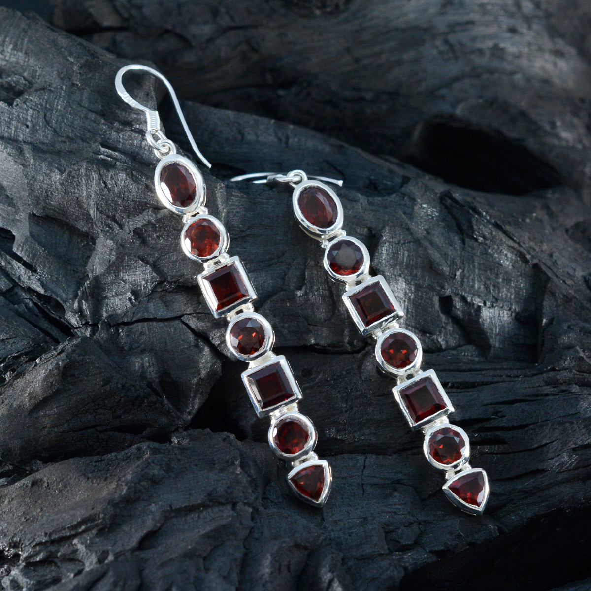 Granat-Französisch-Soo-jin-mehrere-Ohrhänger-Rot-Sterling-Silber-Ohrring