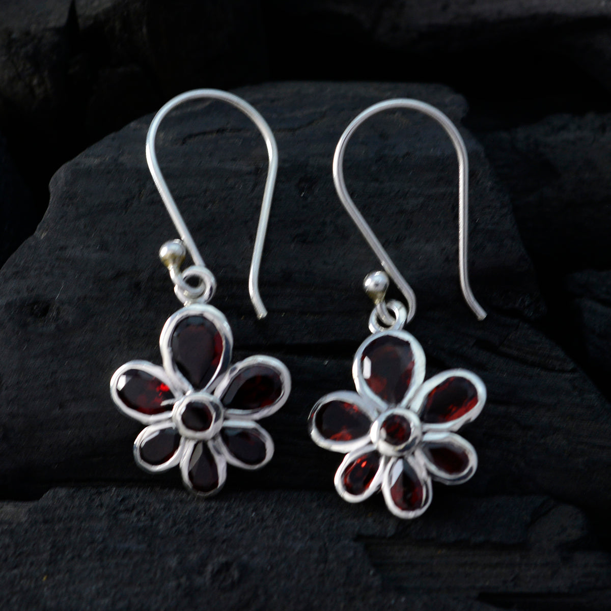 Garnet-French-Li-Lee-multiple-Dangle-Red-925-Sterling-Silver-Earring