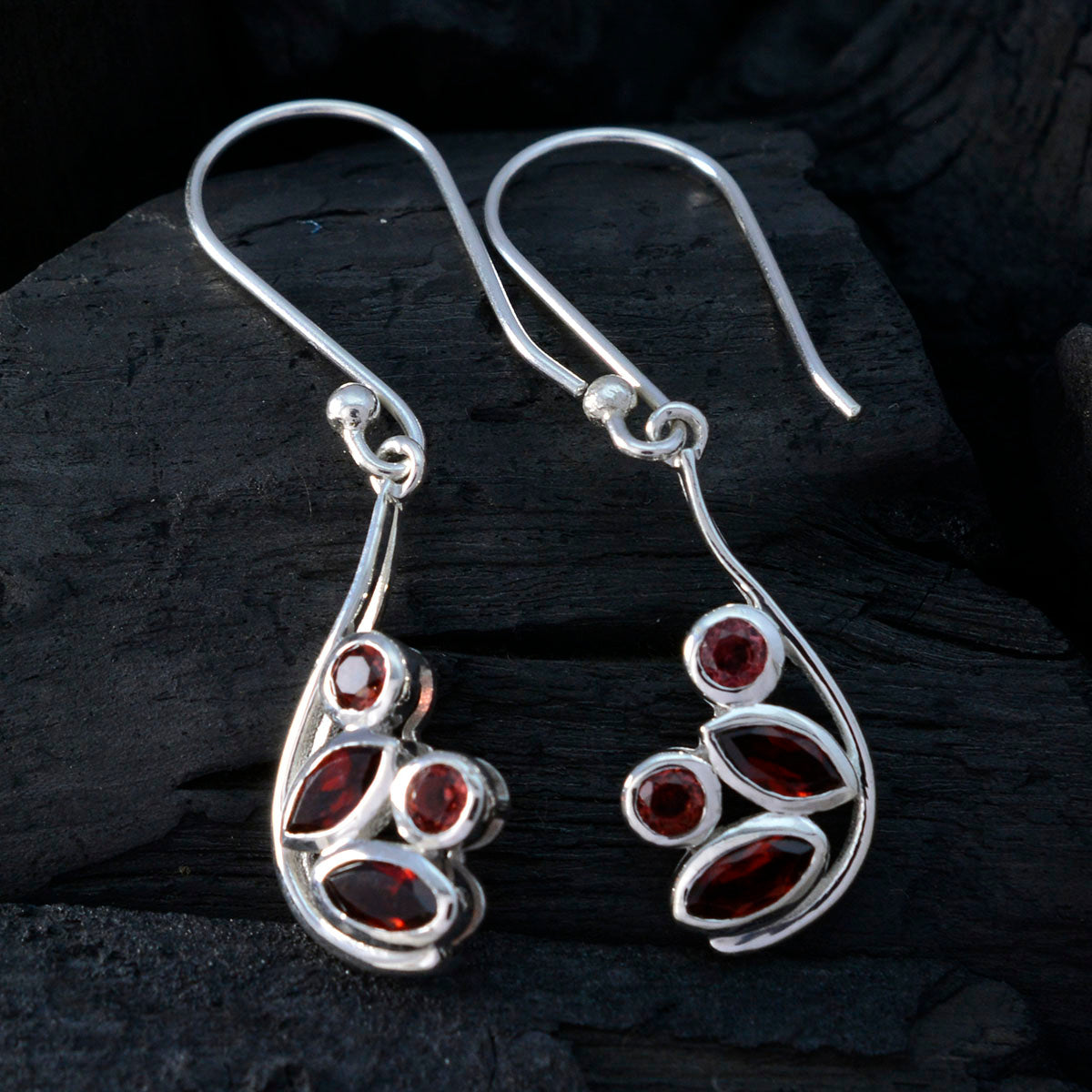 Garnet-Russian-Yan-multiple-Dangle-Red-Silver-Earring