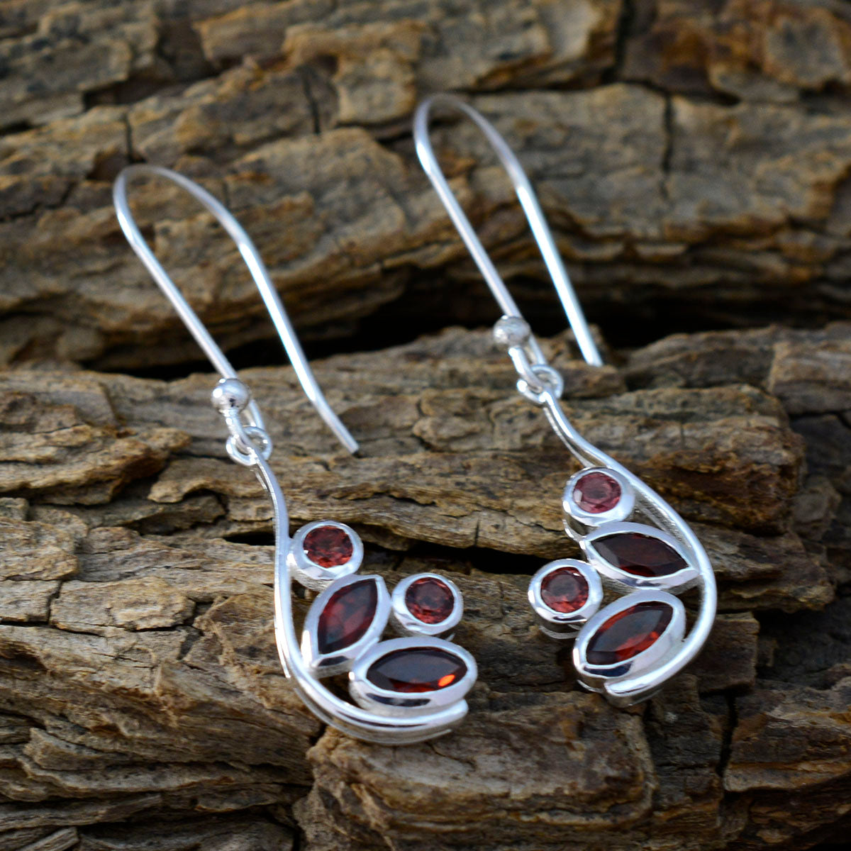 Garnet-Russian-Yan-multiple-Dangle-Red-Silver-Earring