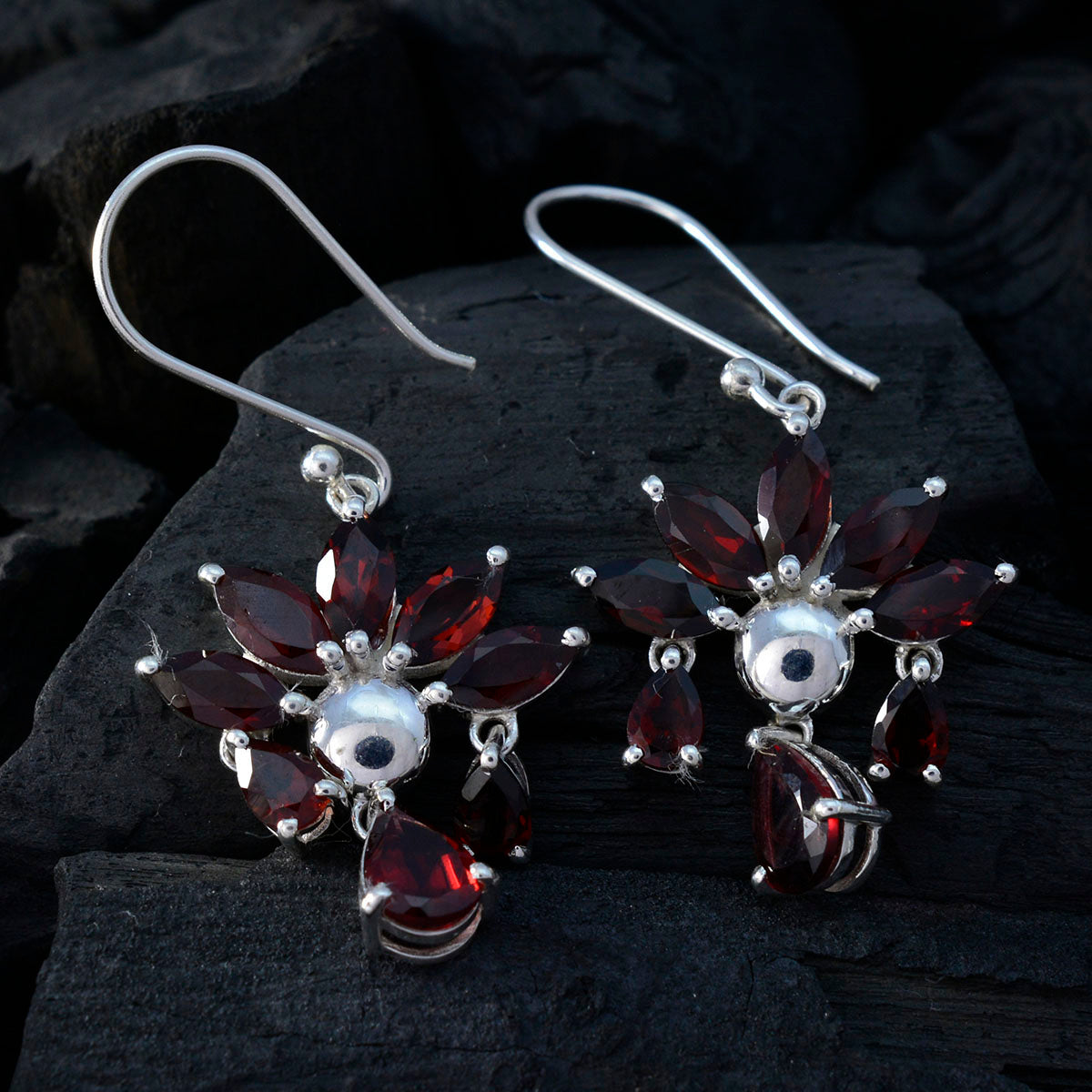 Garnet Middle Eastern Xiu multiple Dangle Red 925 Sterling Silver Earring Secondary image