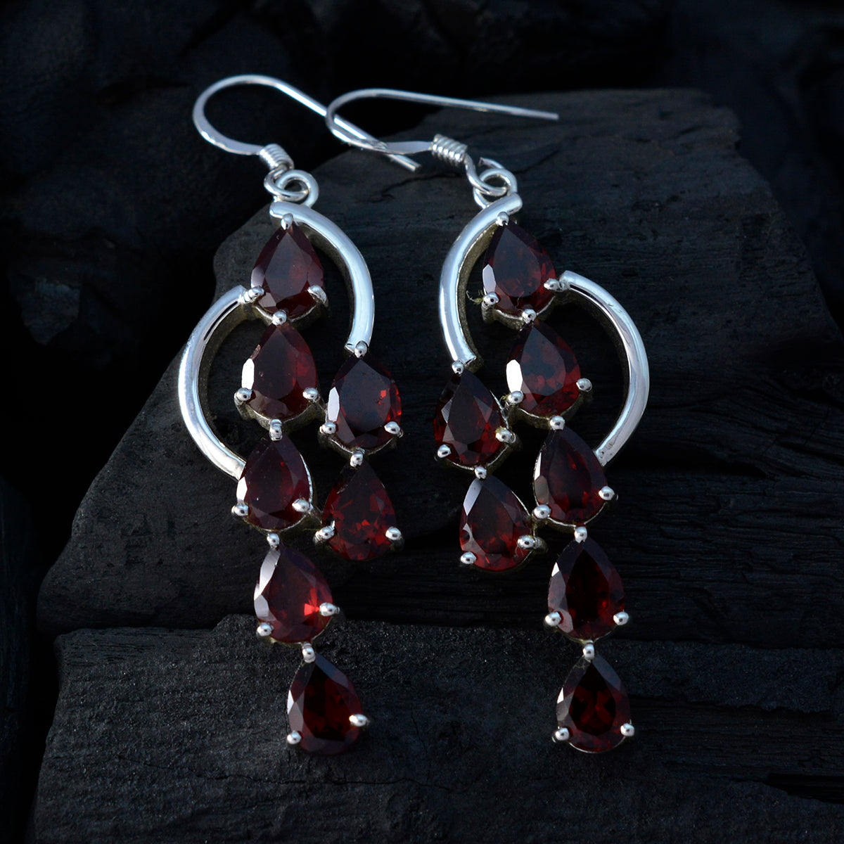 Garnet-African-Amelia-multiple-Dangle-Red-Sterling-Silver-Earring