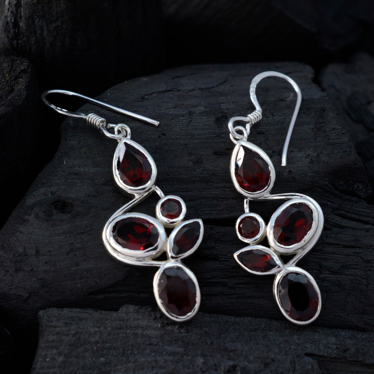 Garnet-Moroccan-Aria-Penta-Dangle-Red-92.5-Silver-Earring