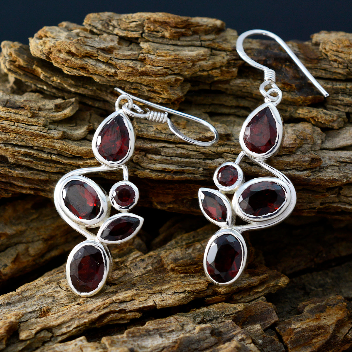 Garnet-Moroccan-Aria-Penta-Dangle-Red-92.5-Silver-Earring