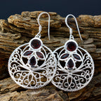Garnet-Middle-Eastern-Ivy-quarter-Dangle-Red-925-Silver-Earring
