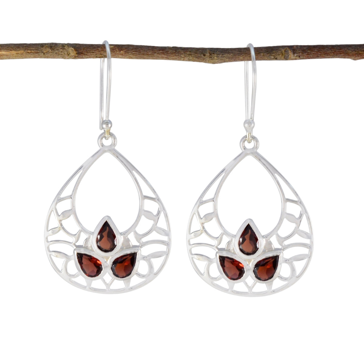 Garnet-African-Layla-Trilogy-Dangle-Red-925-Sterling-Silver-Earring