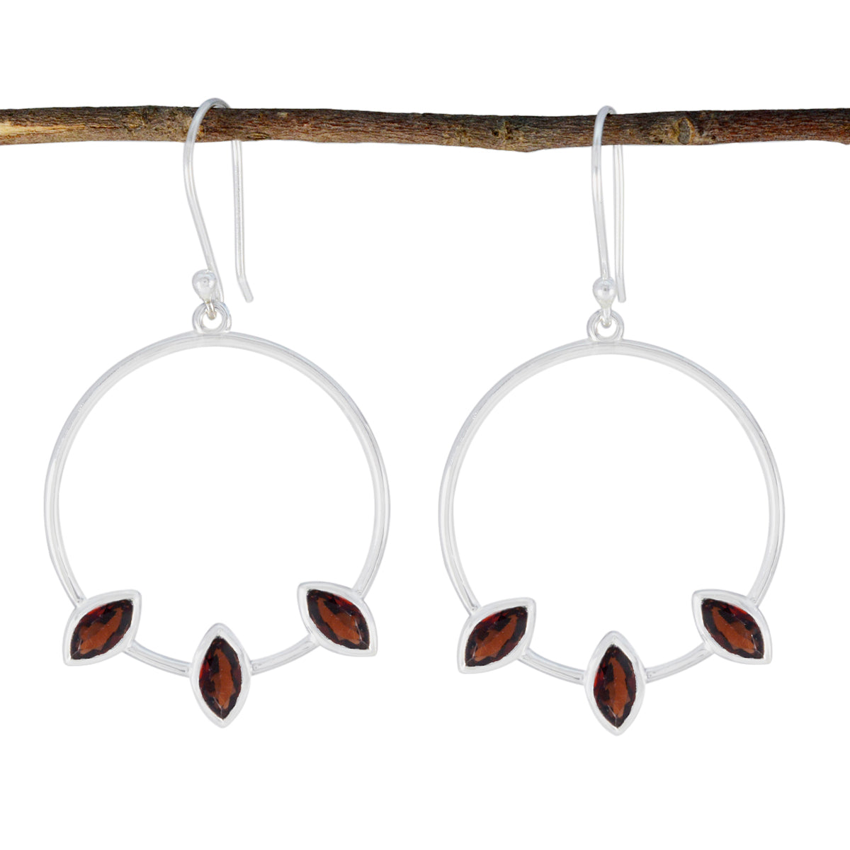 Garnet-American-Lily-Trilogy-Dangle-Red-92.5-Silver-Earring Главное изображение товара