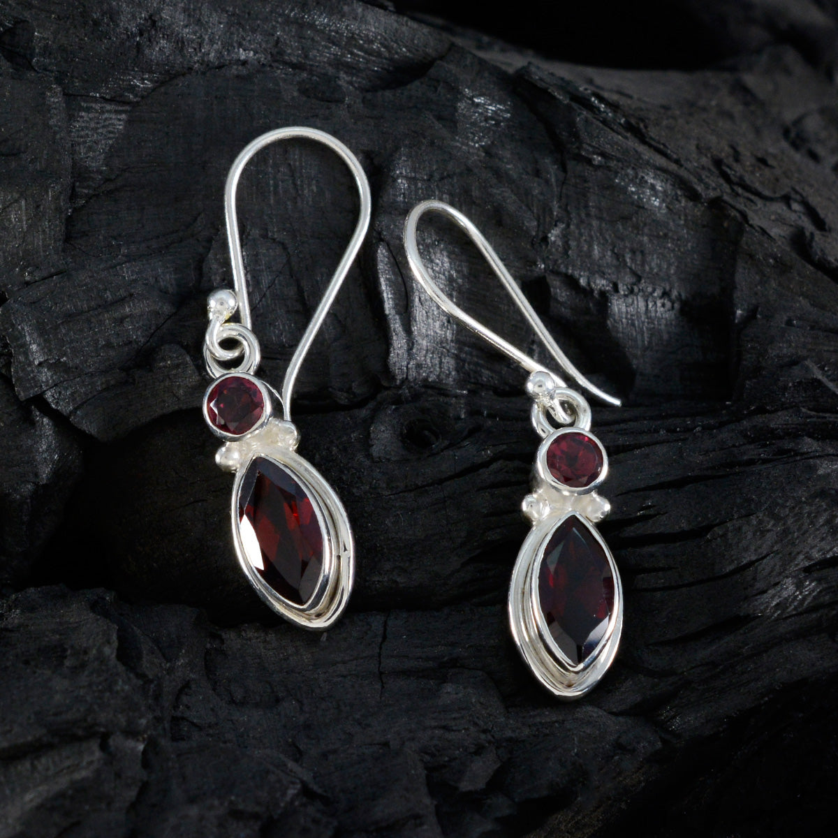 Garnet German Aurora Toi et Moi Dangle Red Sterling Silver Earring Второстепенное изображение товара