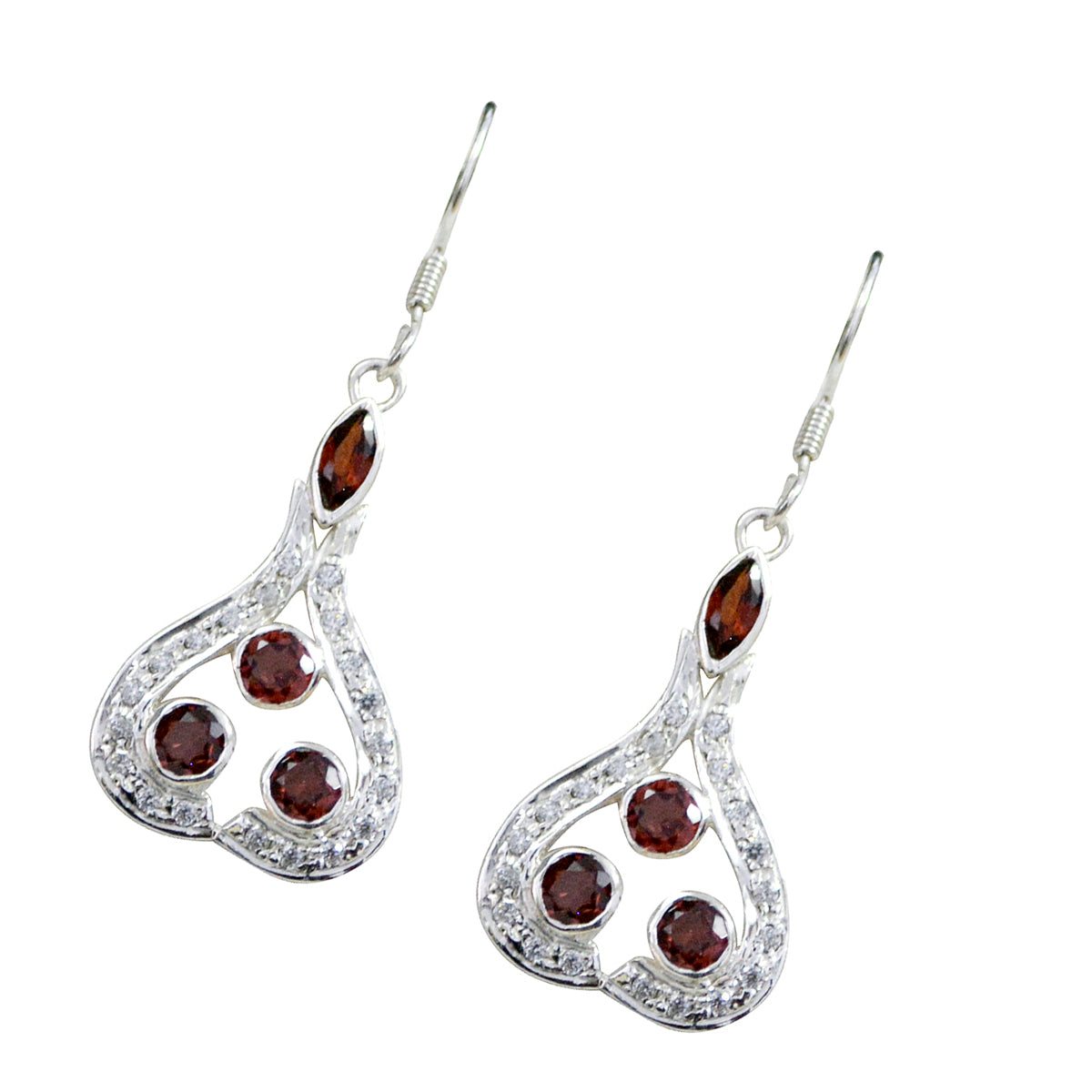 Garnet-Moroccan-Ying-multiple-Dangle-Red-925-Sterling-Silver-Earring