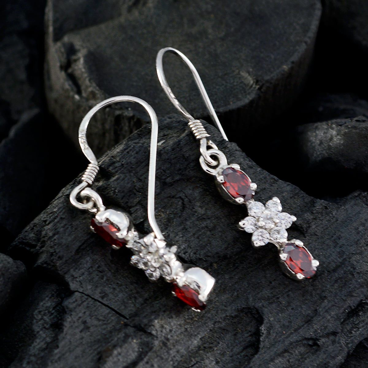 Garnet-Middle-Eastern-Andrea-multiple-Dangle-Red-Silver-Earring