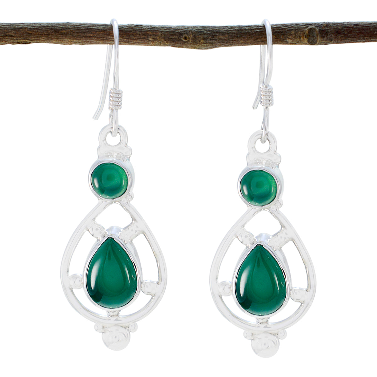 Green-Onyx-French-Camila-multiple-Dangle-Green-92.5-Silver-Earring Imagen principal del producto
