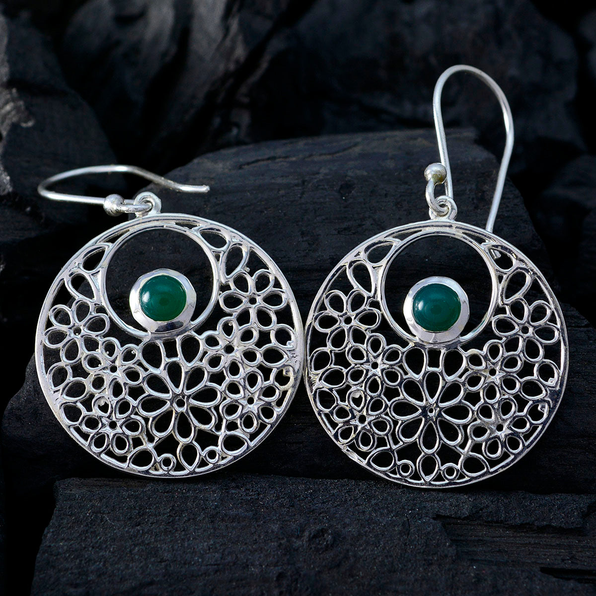 Green-Onyx-Egyptian-Constanza-Solitaire-Dangle-Green-Silver-Earring