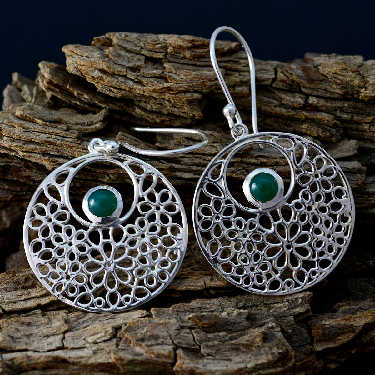 Green-Onyx-Egyptian-Constanza-Solitaire-Dangle-Green-Silver-Earring