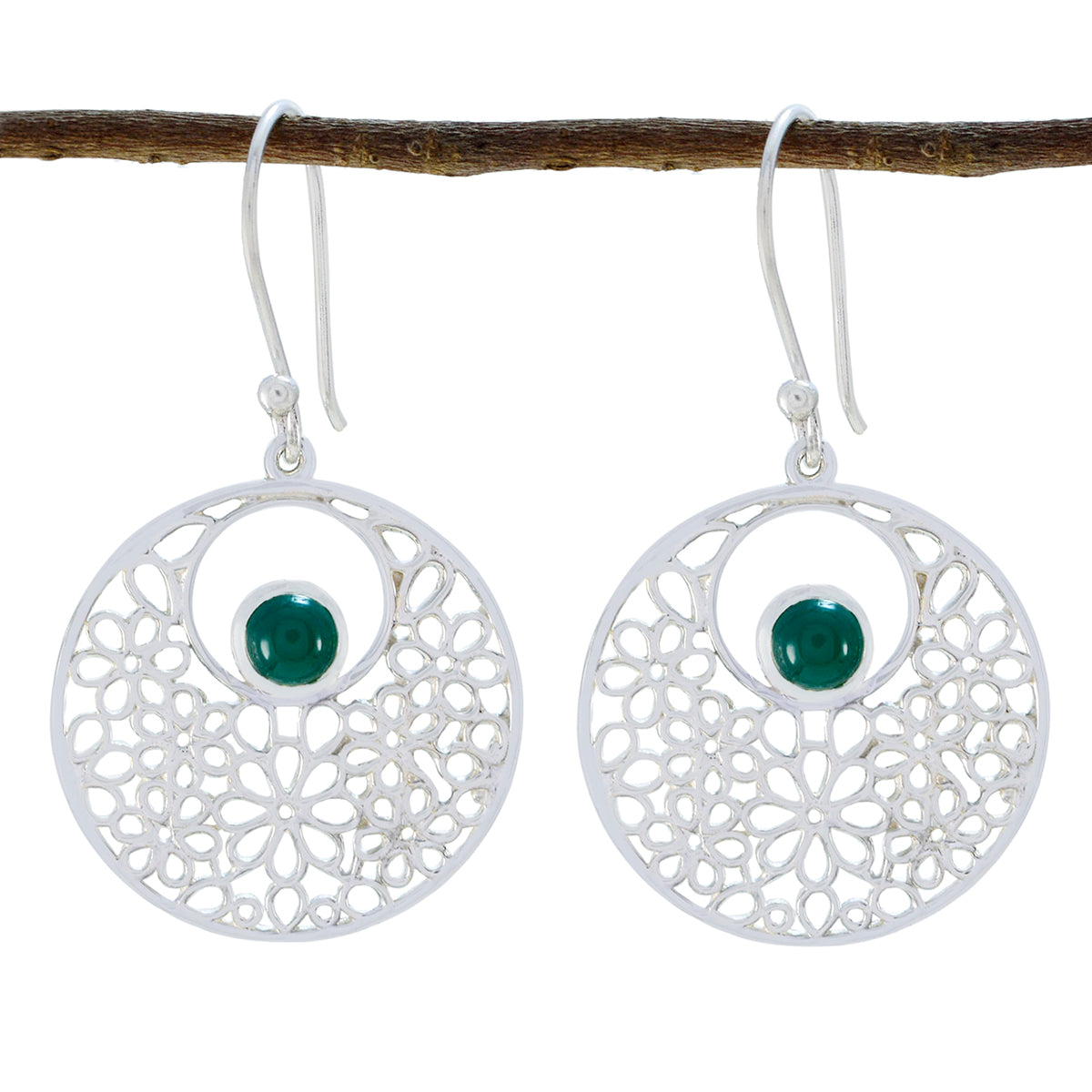 Green-Onyx-Egyptian-Constanza-Solitaire-Dangle-Green-Silver-Earring