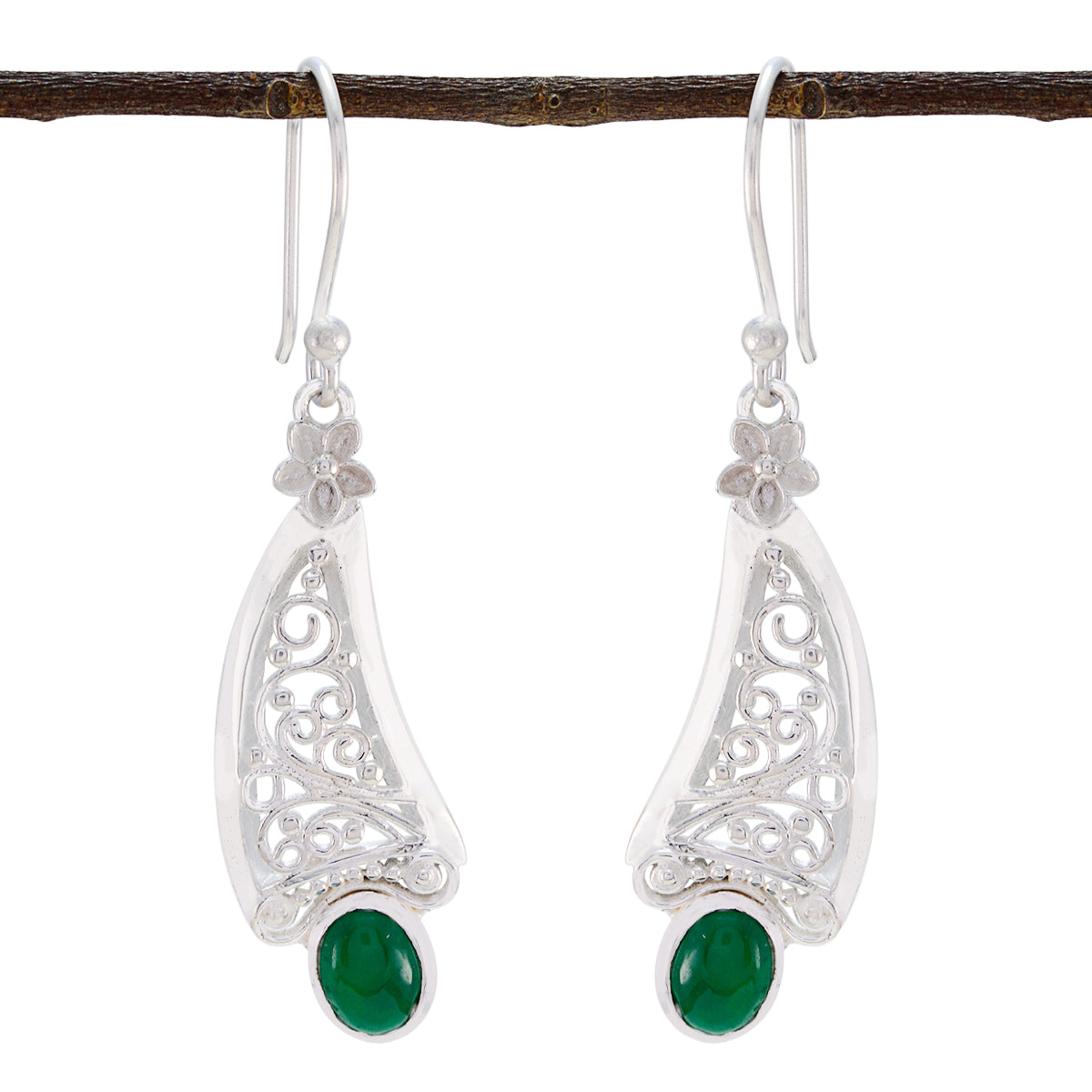 Green-Onyx-Korean-Dayana-Solitaire-Dangle-Green-925-Silver-Earring Huvudsaklig produktbild