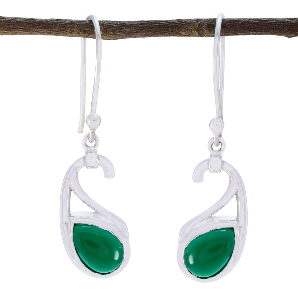 Green-Onyx-Japanese-Elena-Solitaire-Dangle-Green-925-Silver-Earring Imagen principal del producto