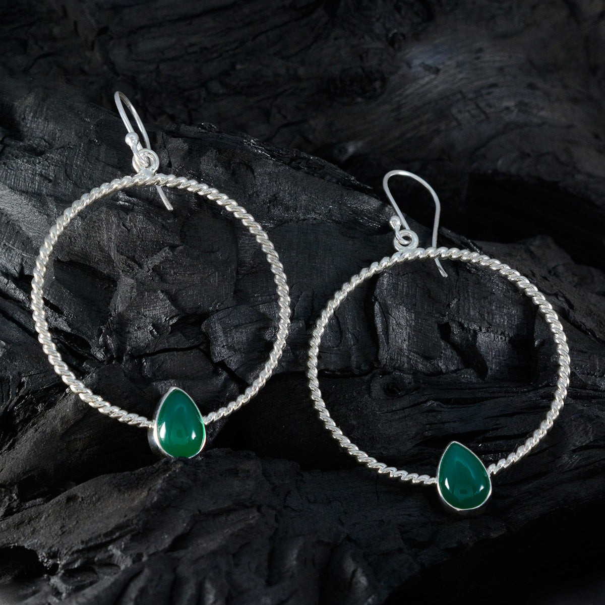 Italienskt Florencia Solitaire Örhänge i grönt onyx i 92.5 silver Sekundär produktbild