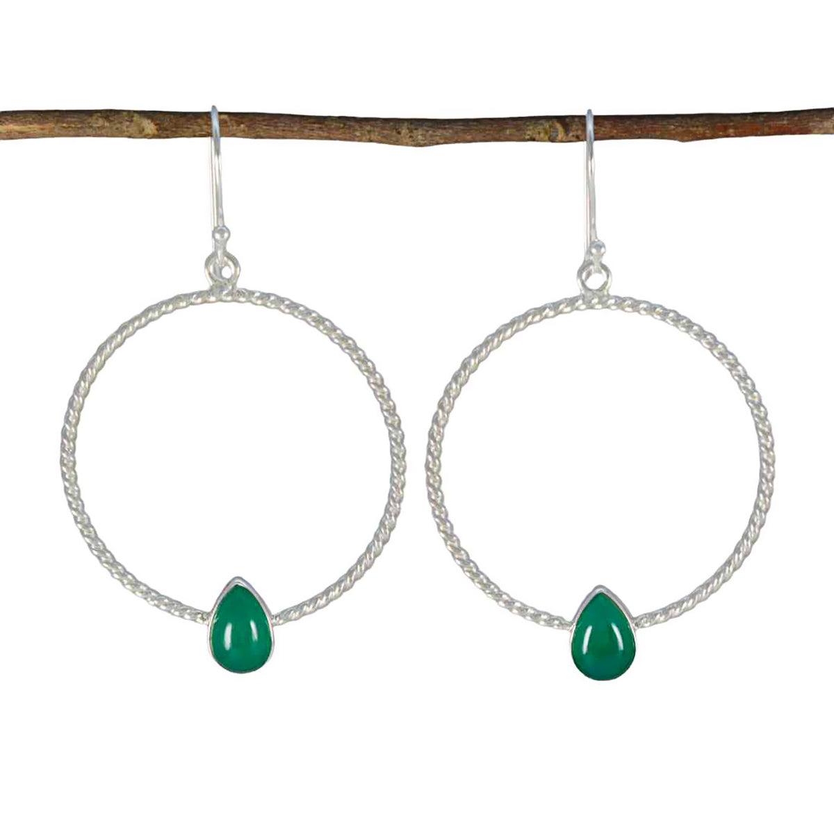 Green-Onyx-Italian-Florencia-Solitaire-Dangle-Green-92.5-Silver-Earring Huvudsaklig produktbild