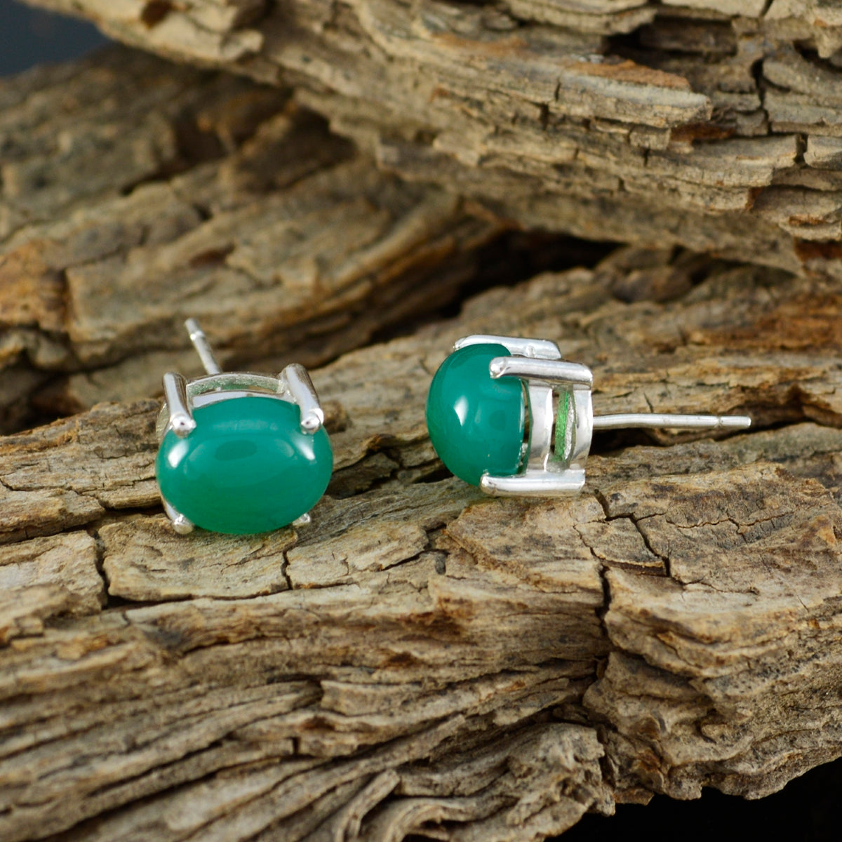 Green-Onyx-Australian-Bruna-Solitaire-Stud-Green-Silver-Earring