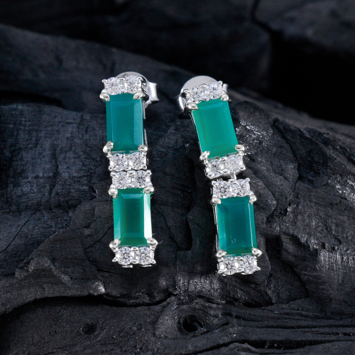 Green-Onyx-German-Paula-multiple-Stud-Green-Sterling-Silver-Earring