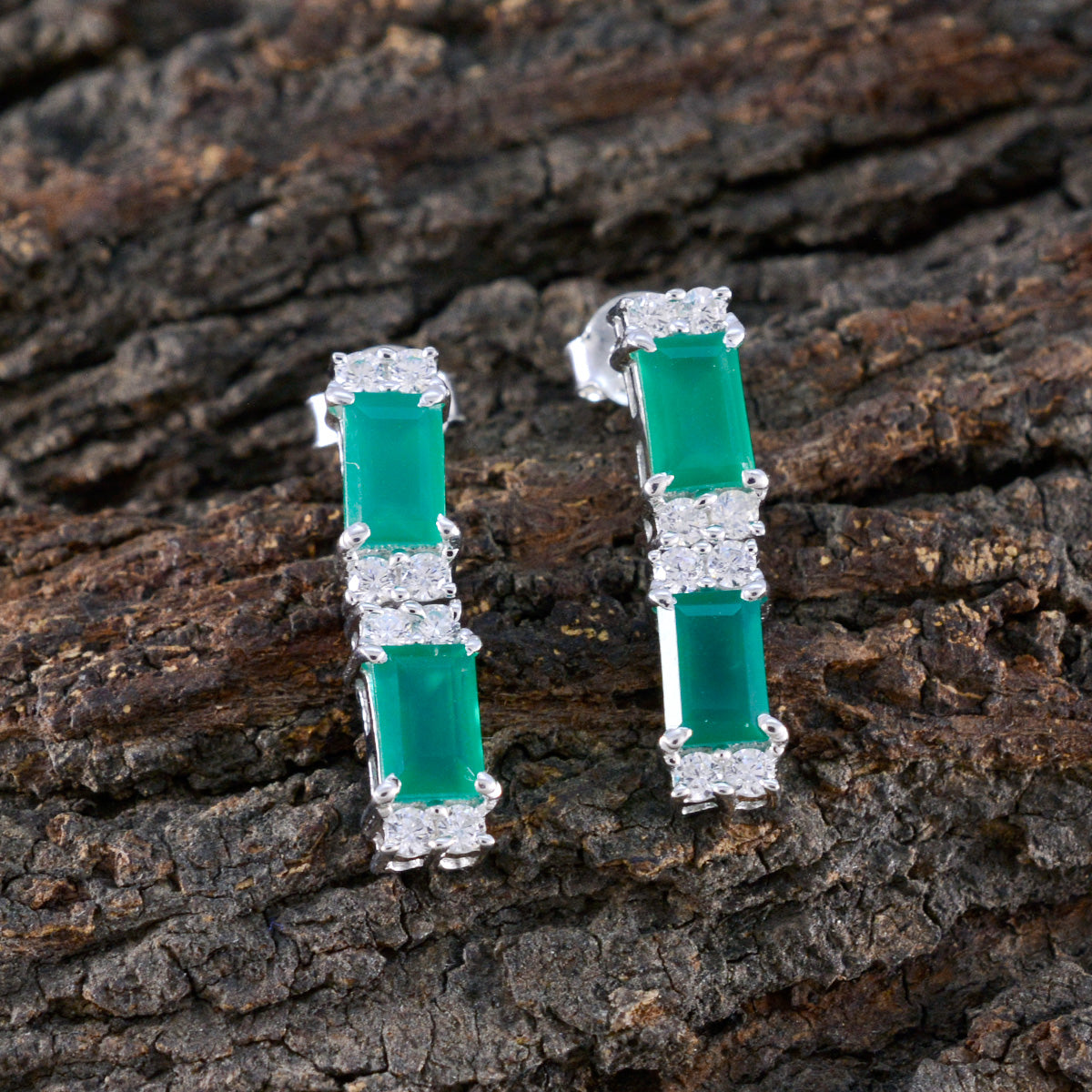 Green-Onyx-German-Paula-multiple-Stud-Green-Sterling-Silver-Earring