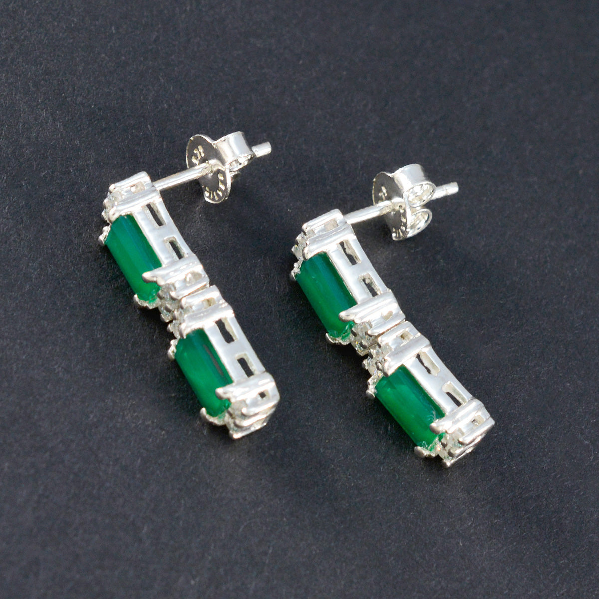 Green-Onyx-German-Paula-multiple-Stud-Green-Sterling-Silver-Earring