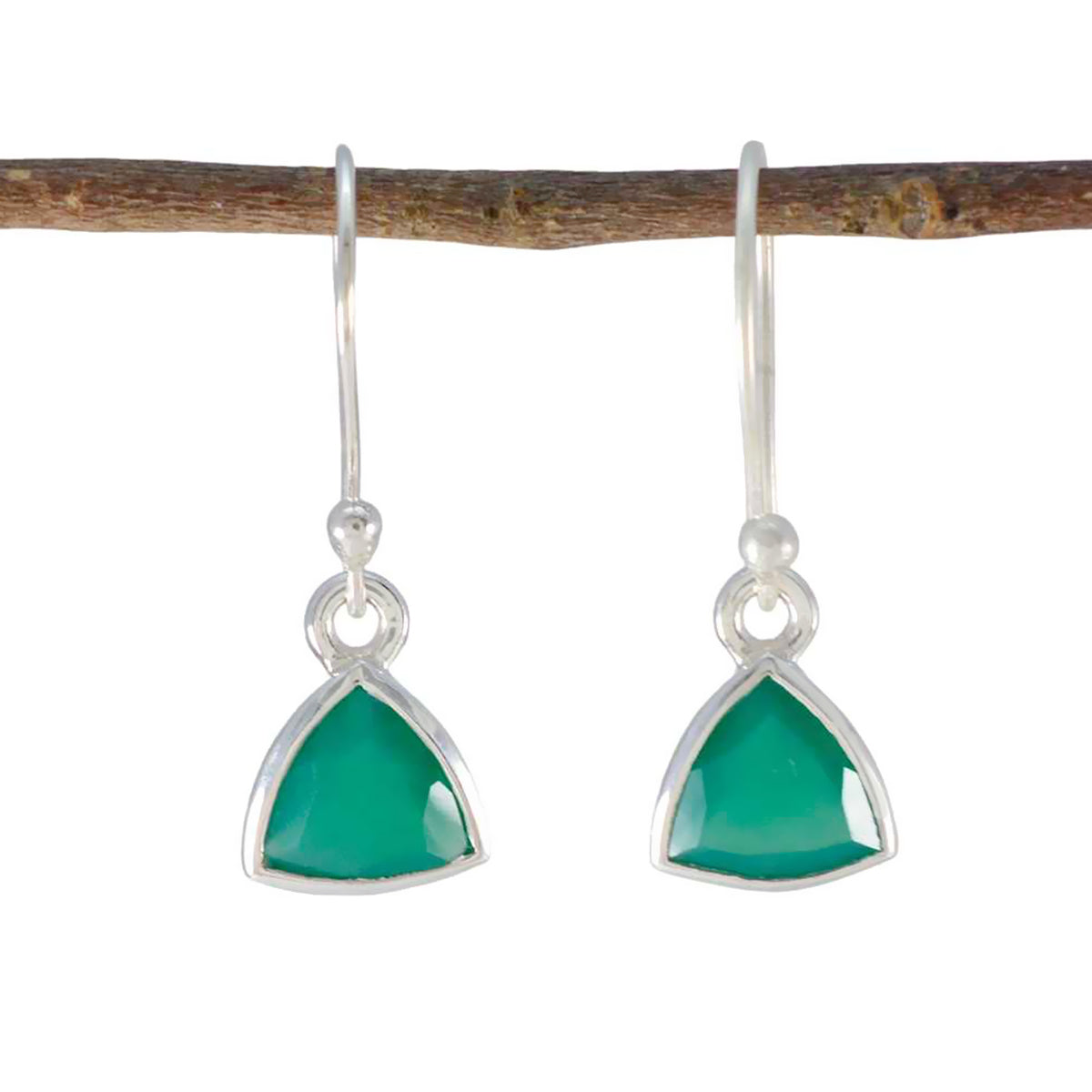 Green-Onyx-Egyptian-Aurora-Solitaire-Dangle-Green-Sterling-Silver-Earring Главное изображение товара
