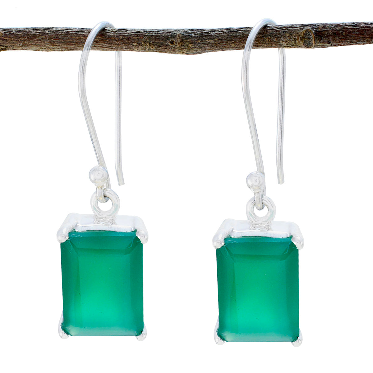 Green-Onyx-French-Julia-Solitaire-Dangle-Green-925-Silver-Earring Immagine principale del prodotto