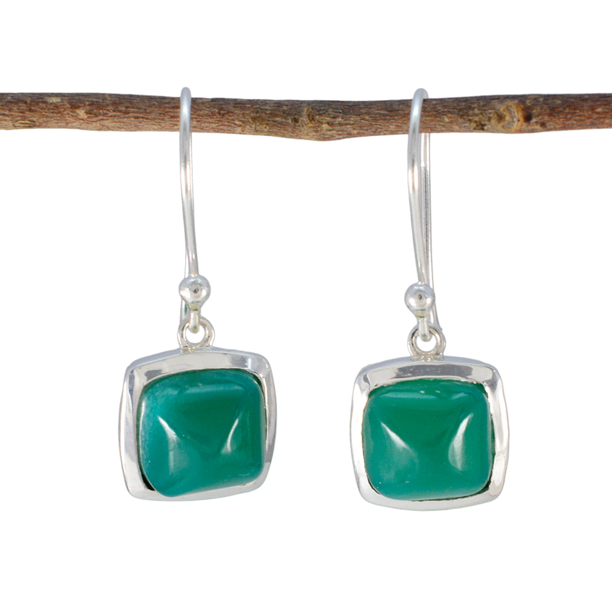 Green-Onyx-Korean-Ji-eun-Solitaire-Dangle-Green-Sterling-Silver-Earring メイン画像