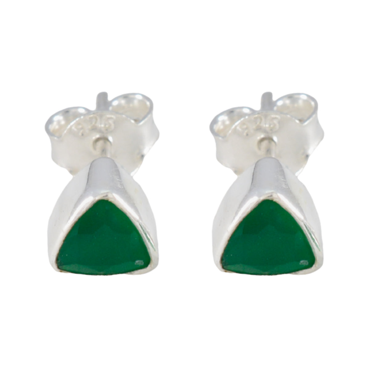 Green-Onyx-German-Constanza-Solitaire-Stud-Green-92.5-Silver-Earring Immagine principale del prodotto