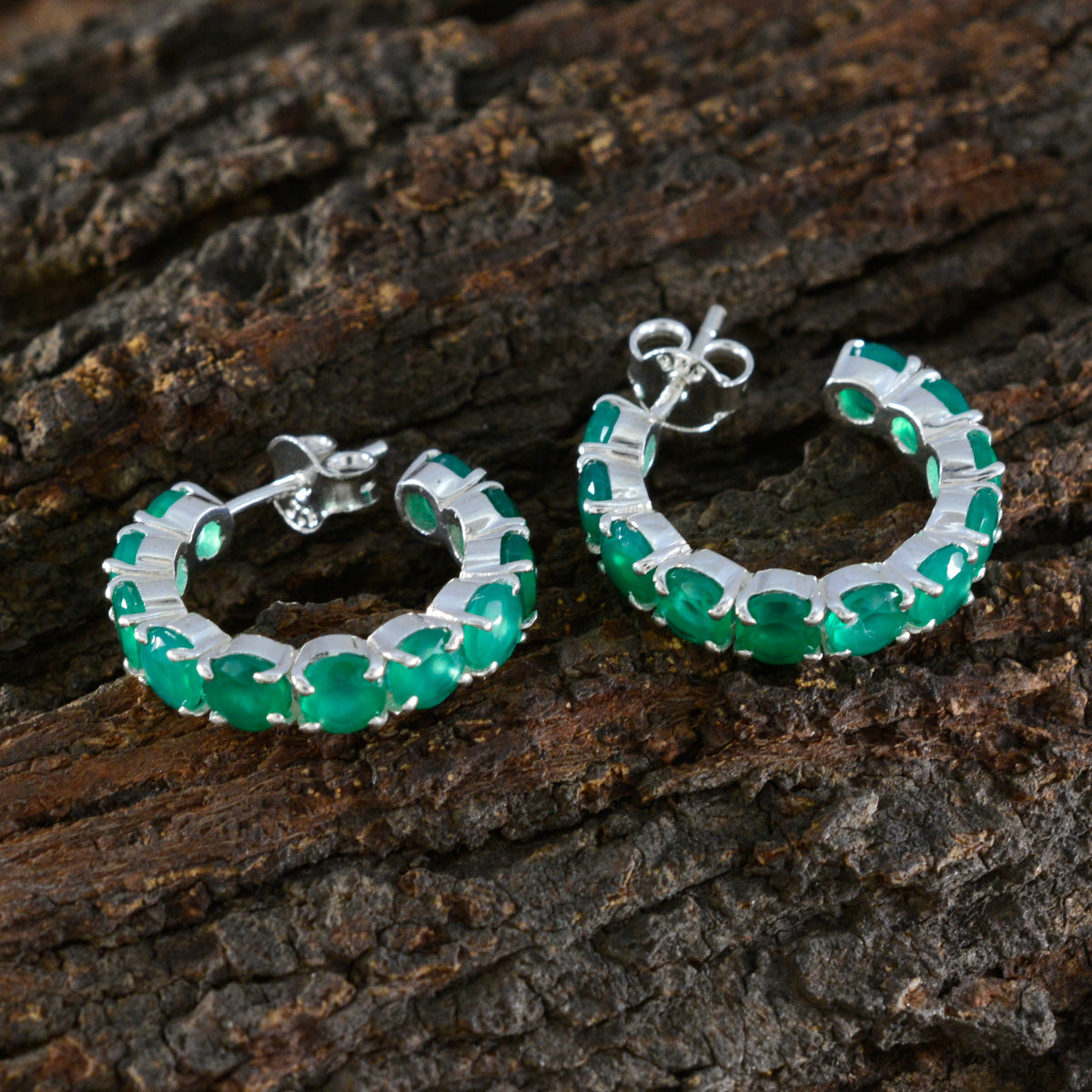 Green-Onyx-Russian-Isabella-multiple-Stud-Green-92.5-Silver-Earring