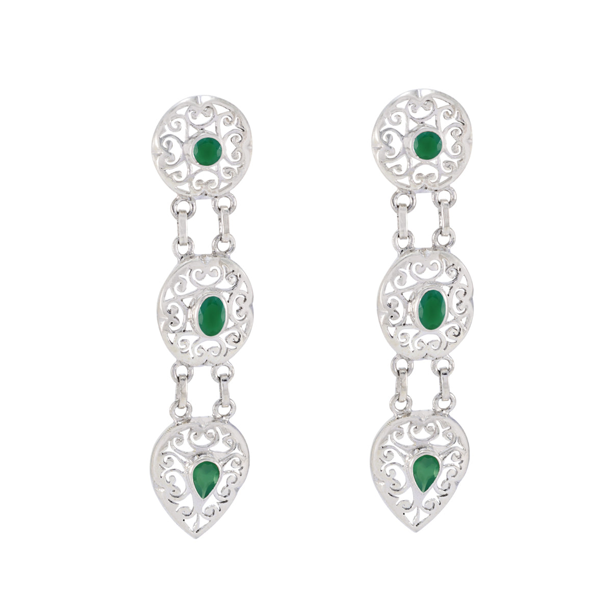 Green-Onyx-Mexican-Florencia-Trilogy-Stud-Green-Silver-Earring