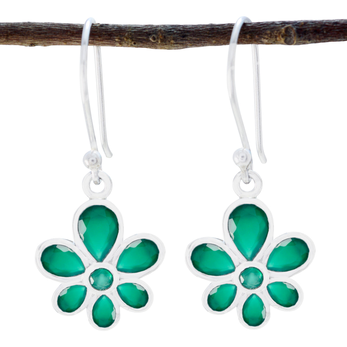 Green-Onyx-German-Ling-multiple-Dangle-Green-Silver-Earring Главное изображение товара