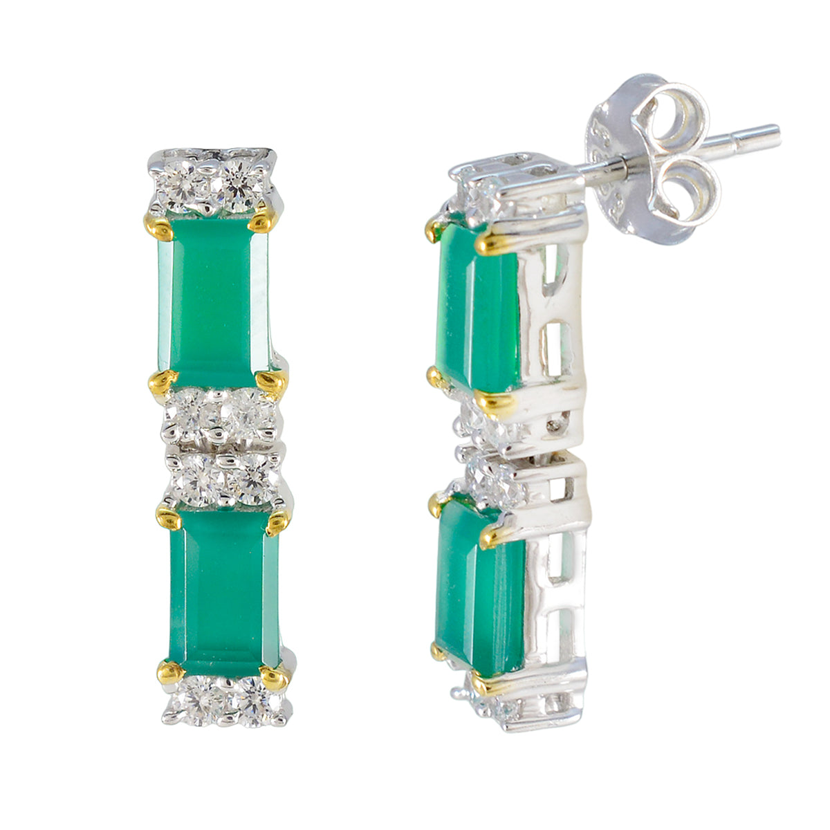 Green Onyx African Pilar multiple Stud Green 925 Silver Earring Второстепенное изображение товара