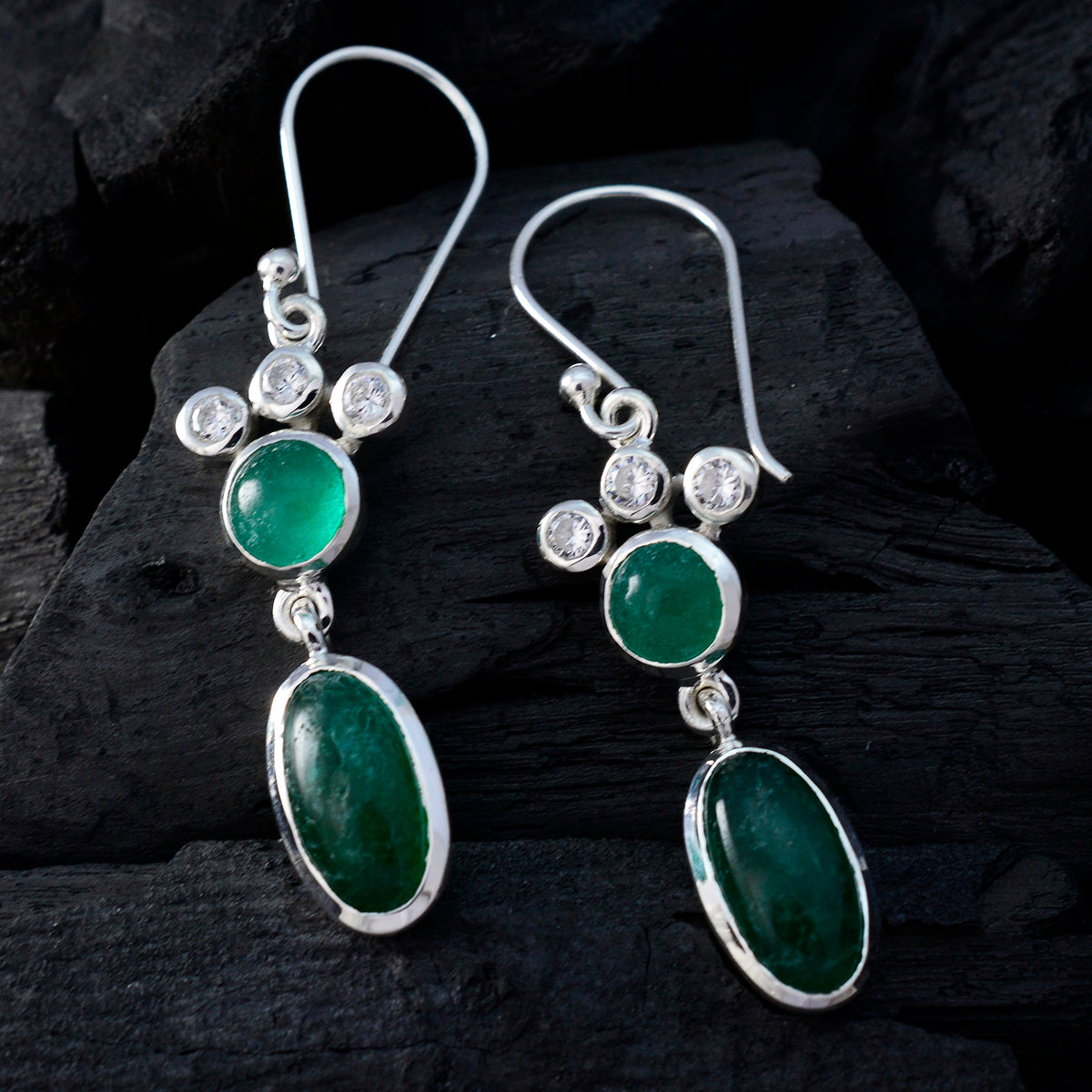Indian-Emerald-Russian-Hina-Toi-et-Moi-Dangle-Green-92.5-Silver-Earring