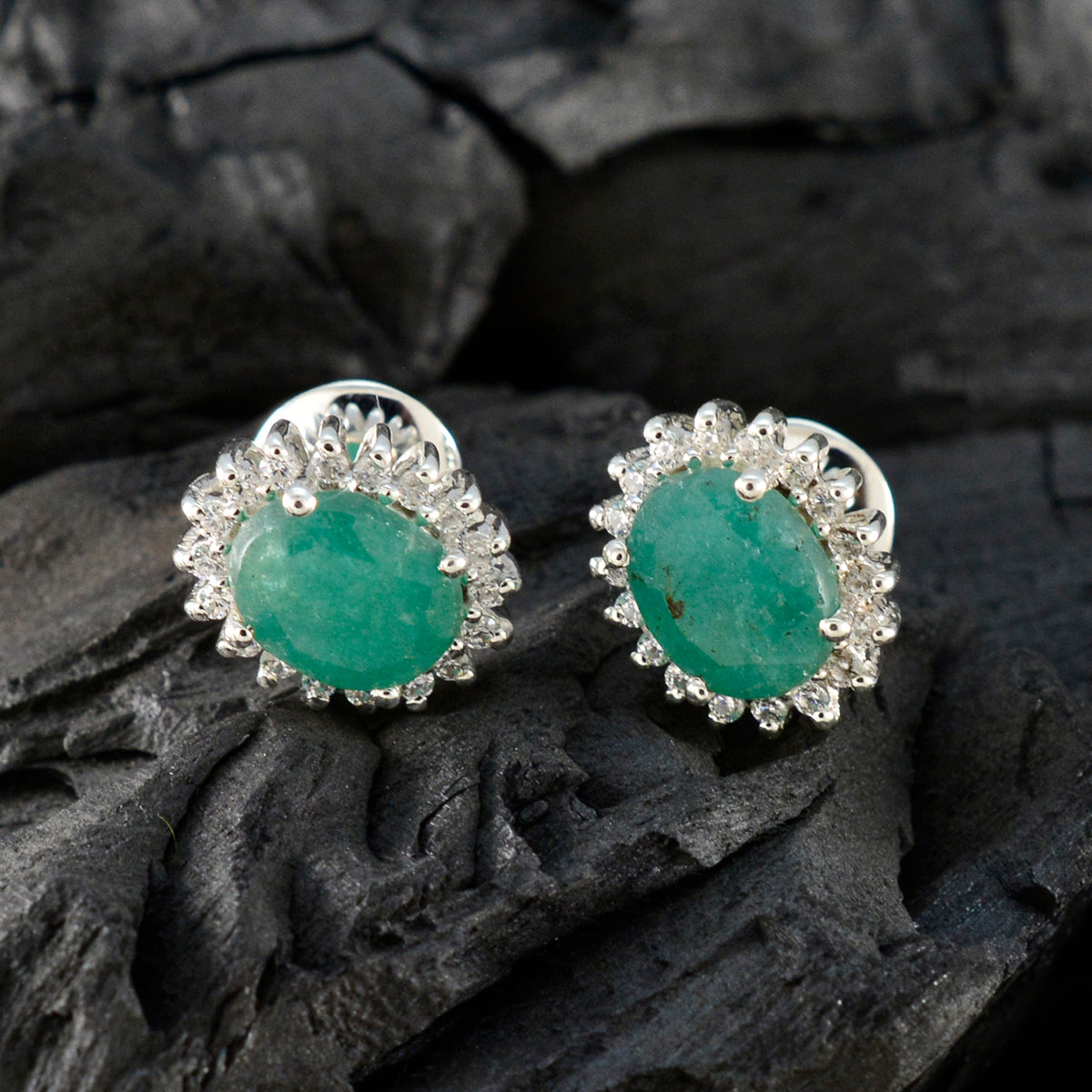 Emerald CZ Mexican Milagros multiple Stud Green Sterling Silver Earring Второстепенное изображение товара