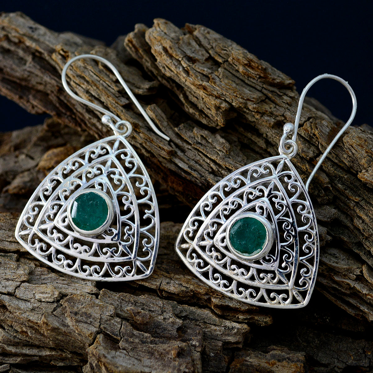 Indian-Emerald-French-Pilar-Solitaire-Dangle-Green-Silver-Earring