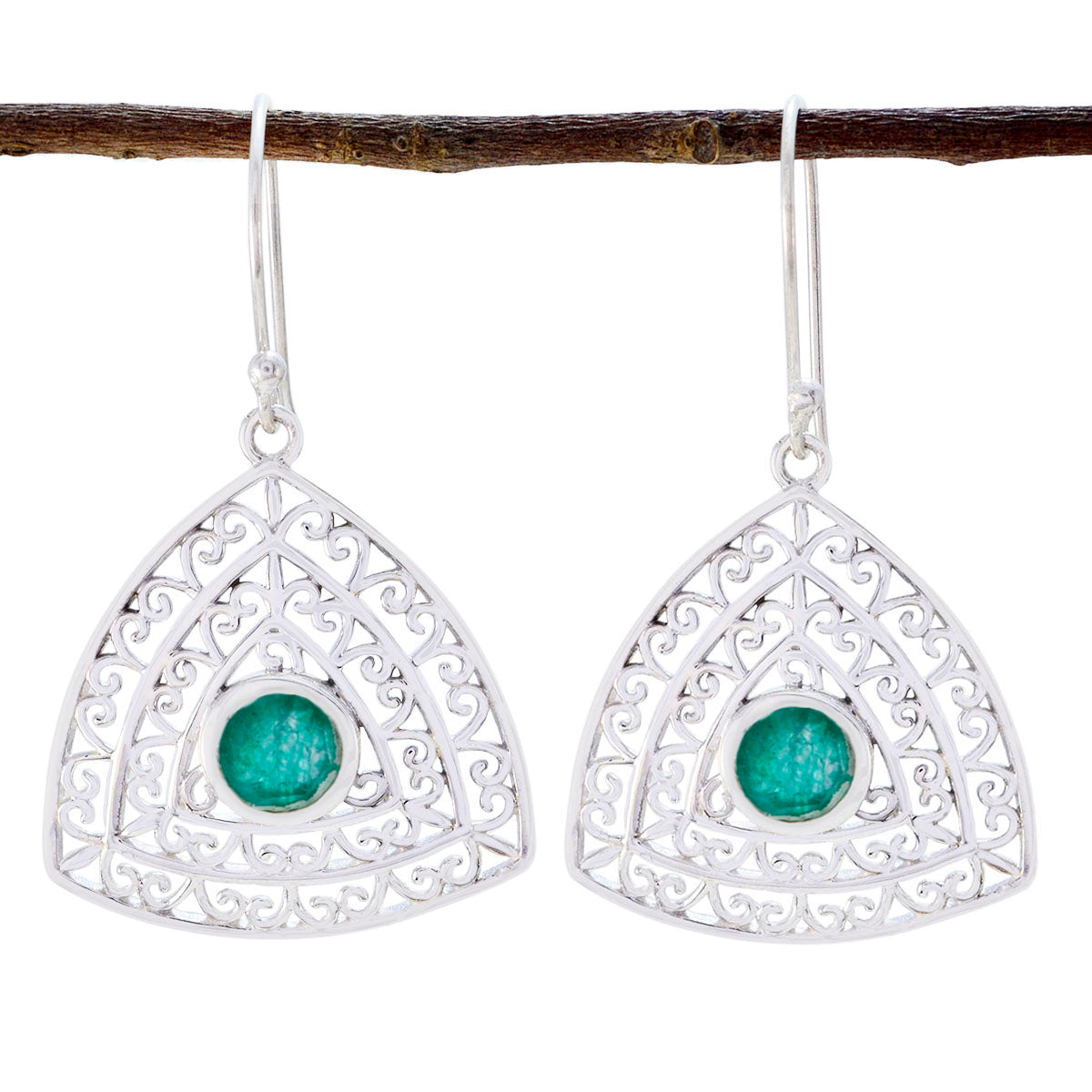 Indian-Emerald-French-Pilar-Solitaire-Dangle-Green-Silver-Earring