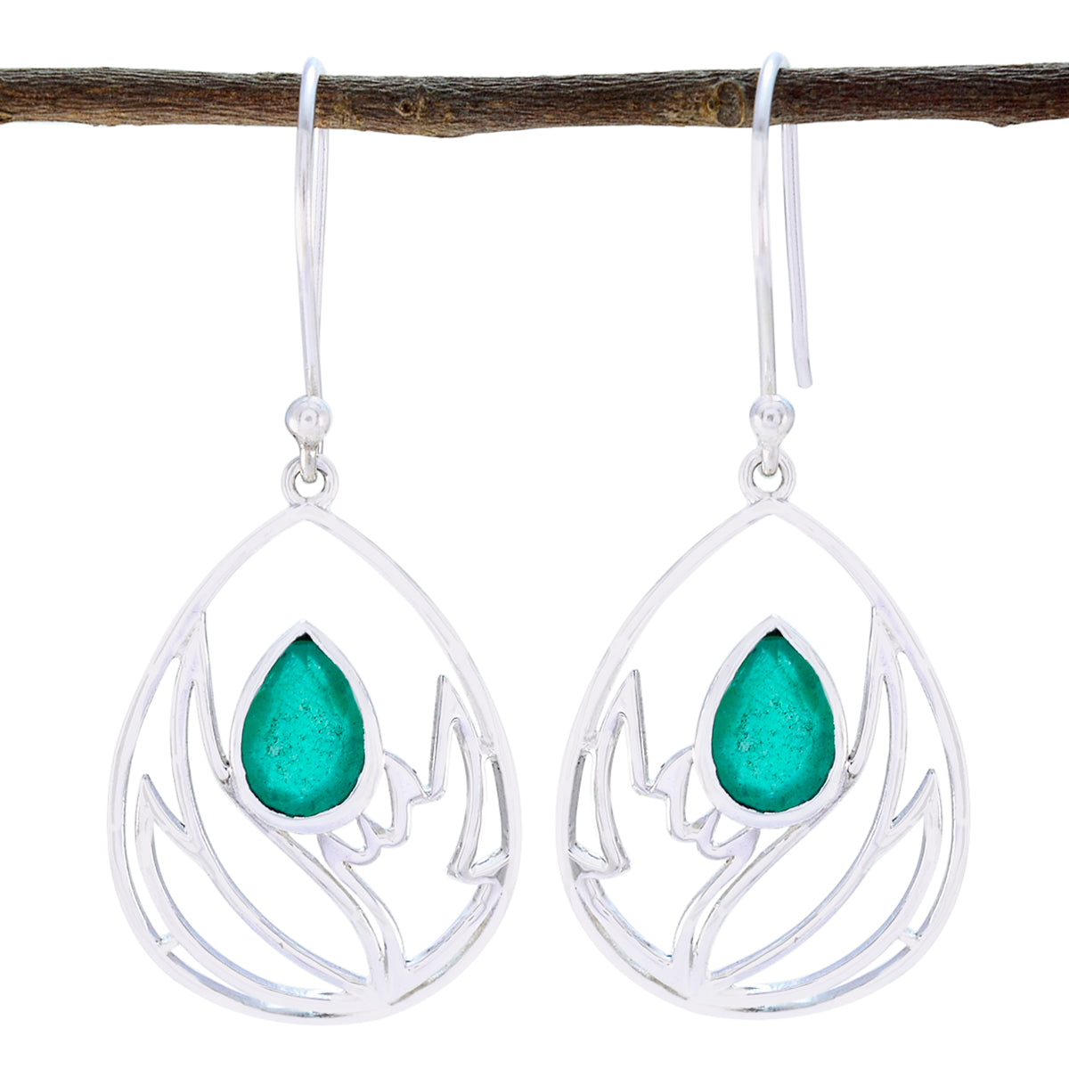 Indian-Emerald-German-Rebeca-Solitaire-Dangle-Green-Sterling-Silver-Earring