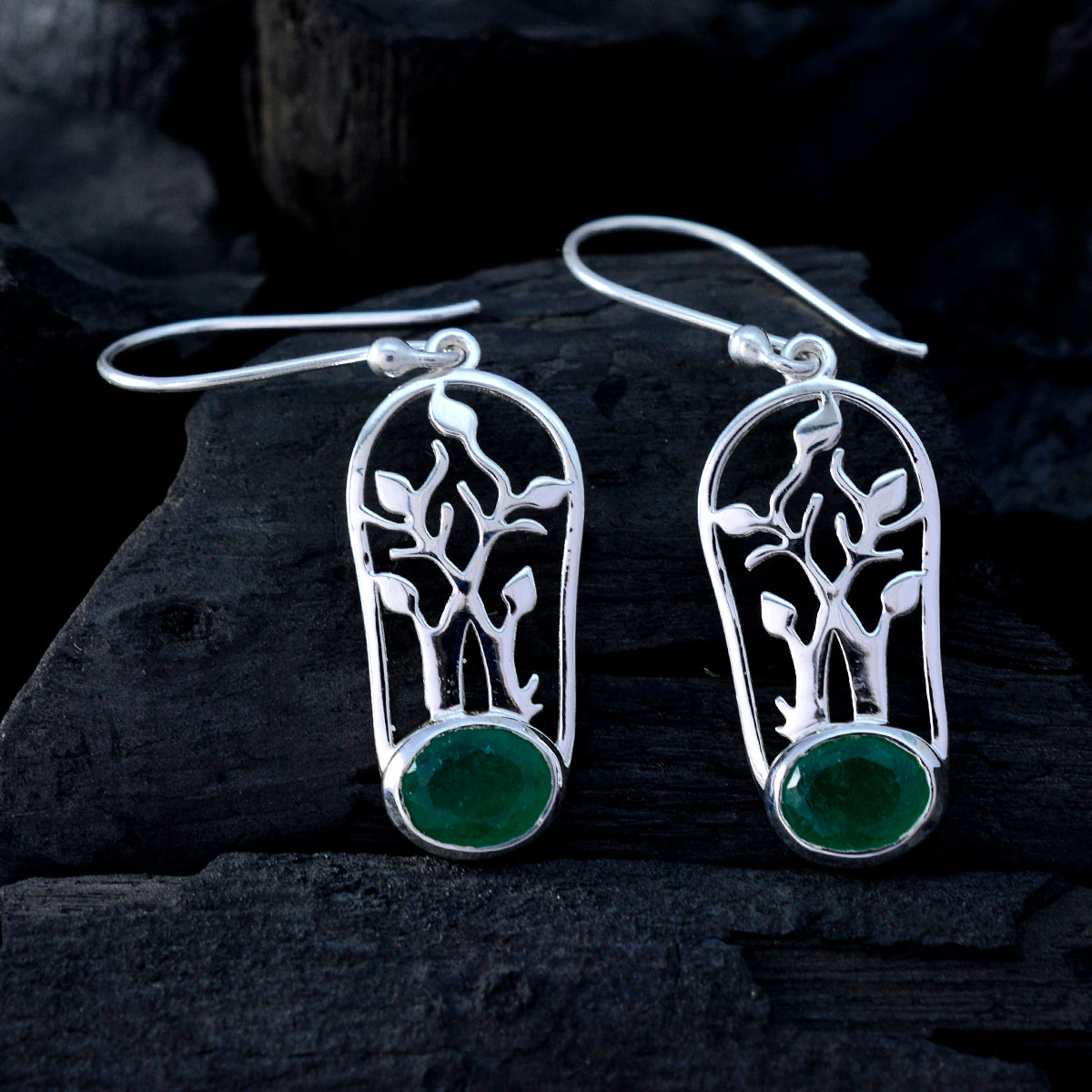 Indian-Emerald-Turkish-Savannah-Solitaire-Dangle-Green-92.5-Silver-Earring