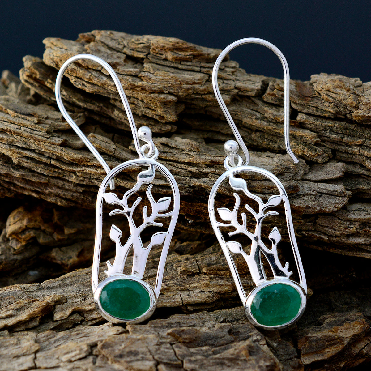 Indian-Emerald-Turkish-Savannah-Solitaire-Dangle-Green-92.5-Silver-Earring