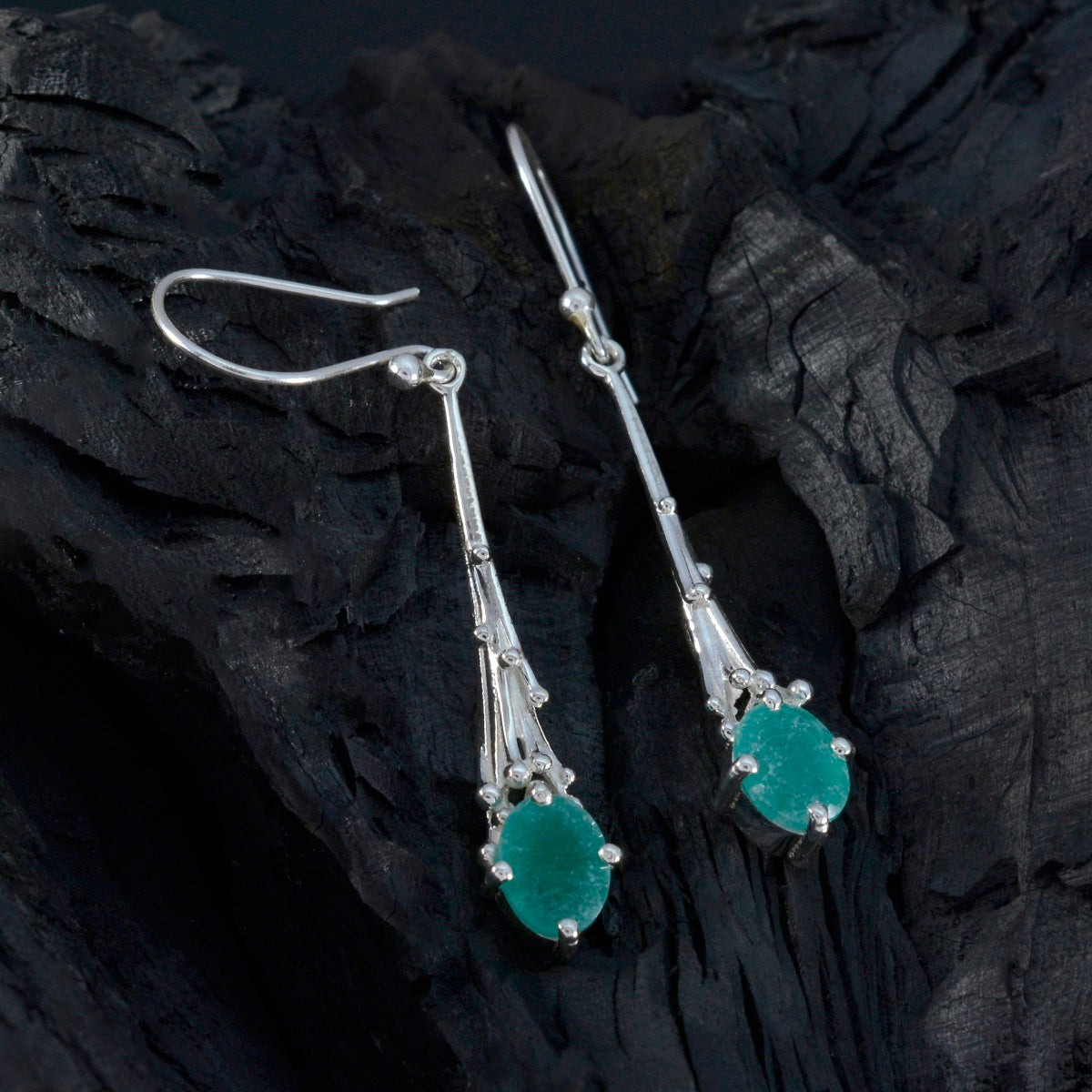 Boucles d'oreilles pendantes en argent vert avec solitaire Sara et émeraude indienne marocaine Image secondaire du produit