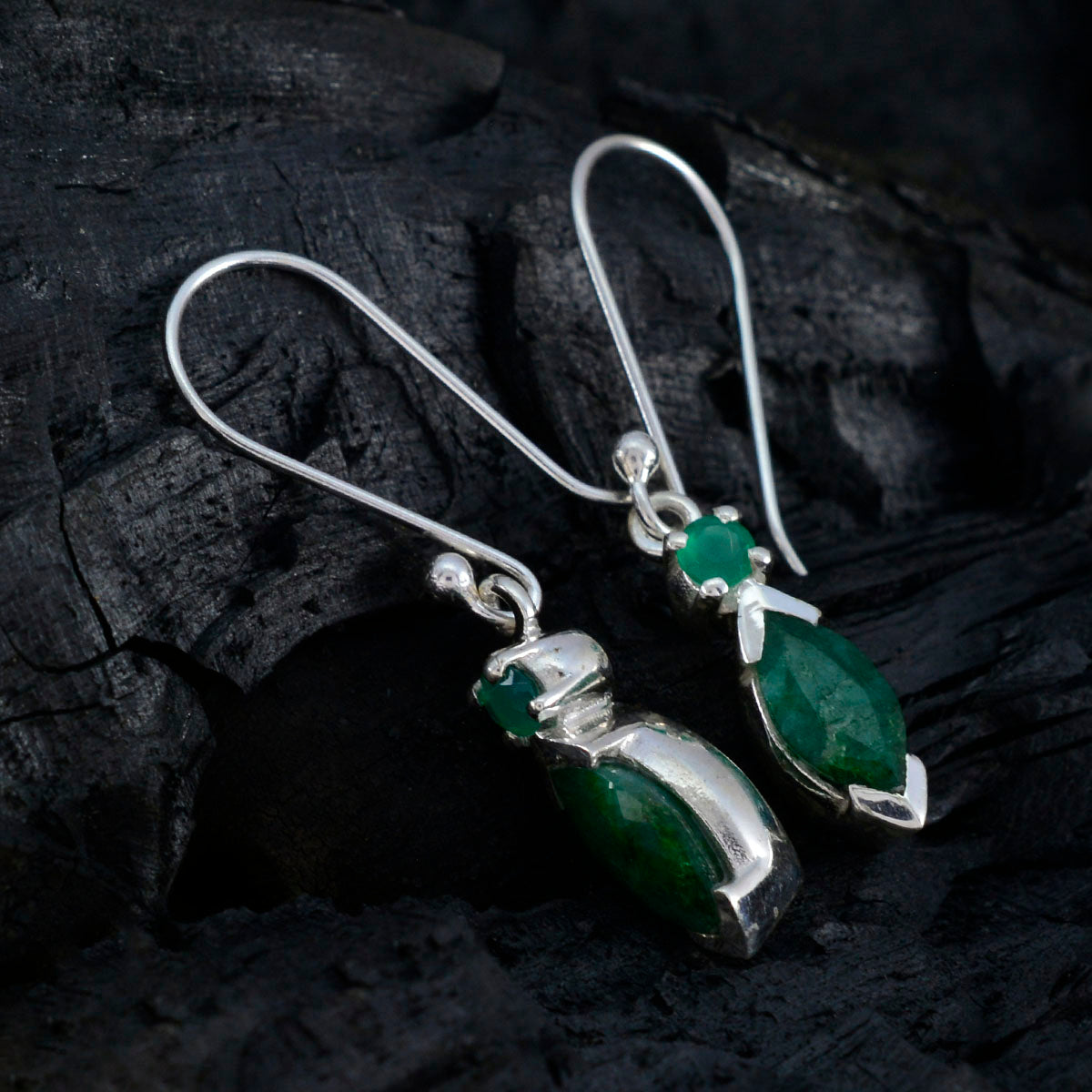 Indian-Emerald-French-Mathilde-Toi-et-Moi-Dangle-Green-Sterling-Silver-Earring