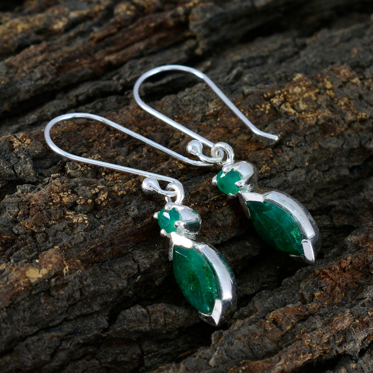 Indian-Emerald-French-Mathilde-Toi-et-Moi-Dangle-Green-Sterling-Silver-Earring