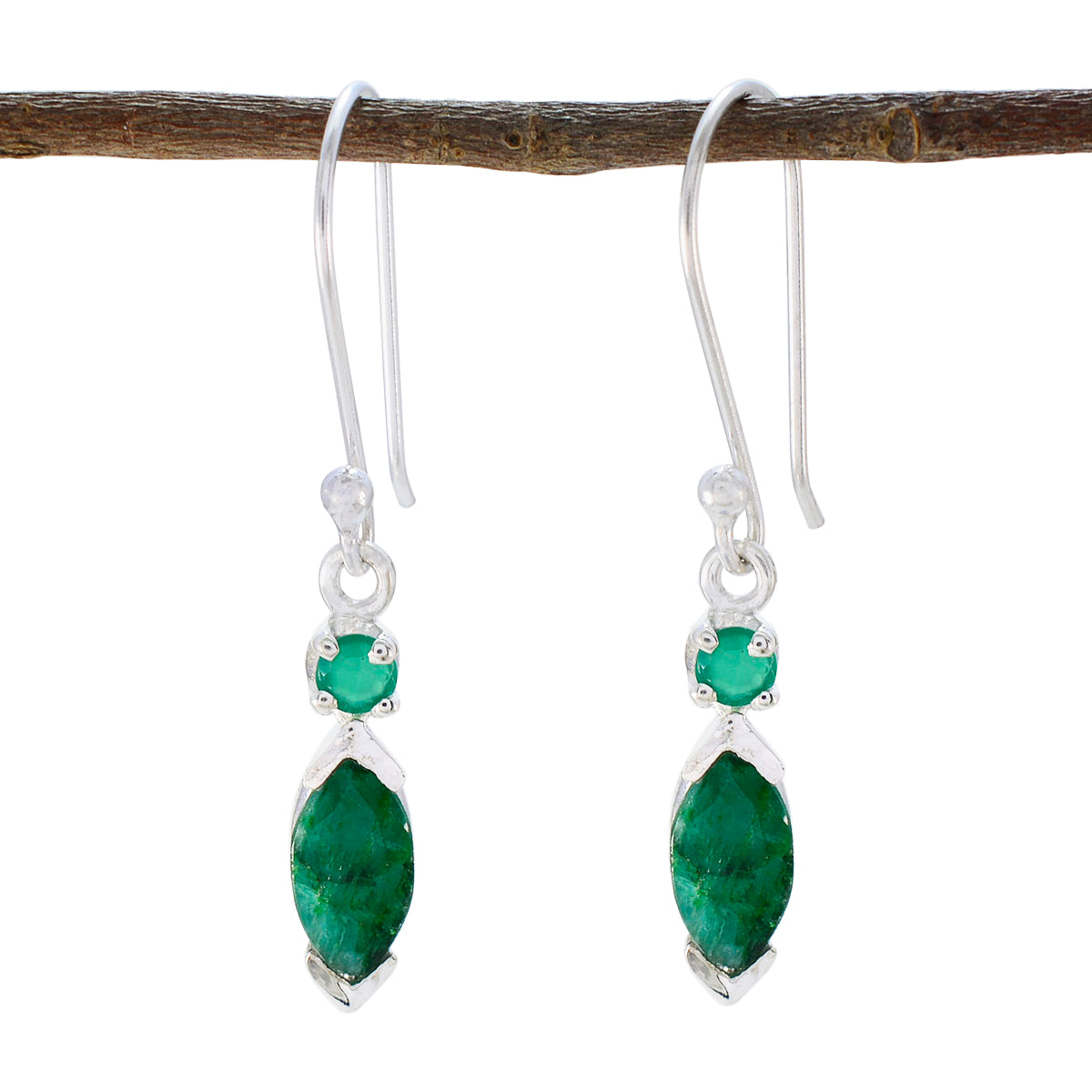 Indian-Emerald-French-Mathilde-Toi-et-Moi-Dangle-Green-Sterling-Silver-Earring