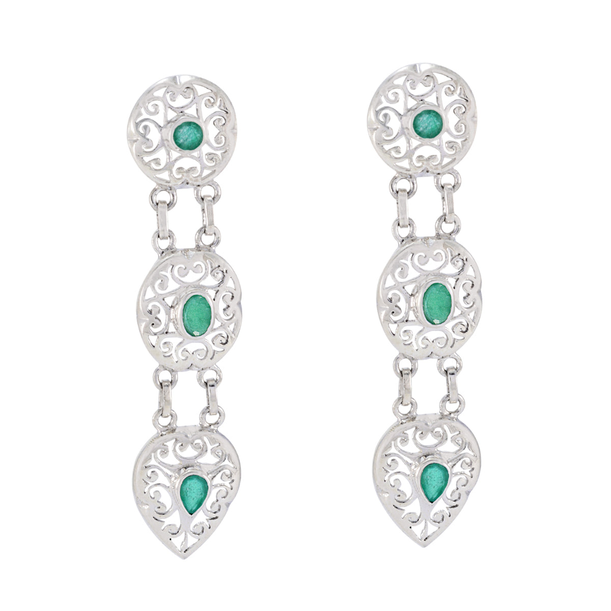 Indian-Emerald-Australian-Gabriela-Trilogy-Stud-Green-Sterling-Silver-Earring メイン画像
