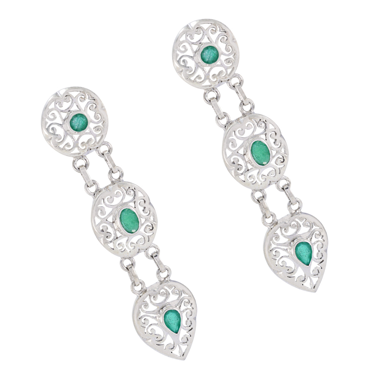 Indian-Emerald-Australian-Gabriela-Trilogy-Stud-Green-Sterling-Silver-Earring